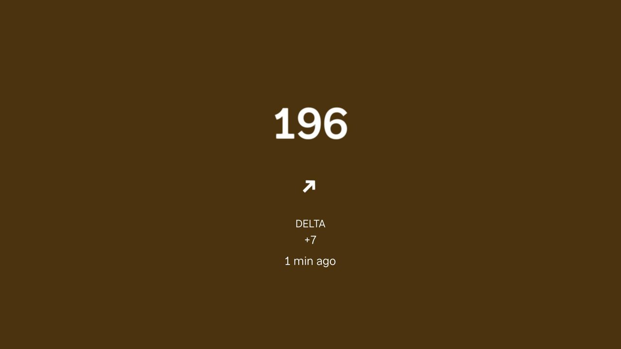 Ambient Glow screensaver: 196 in white on an amber-brown screen with an arrow up and to the right